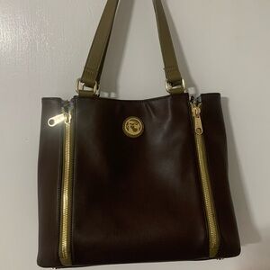 Spartina 449 Brown Leather Tote Bag with Gold Accents